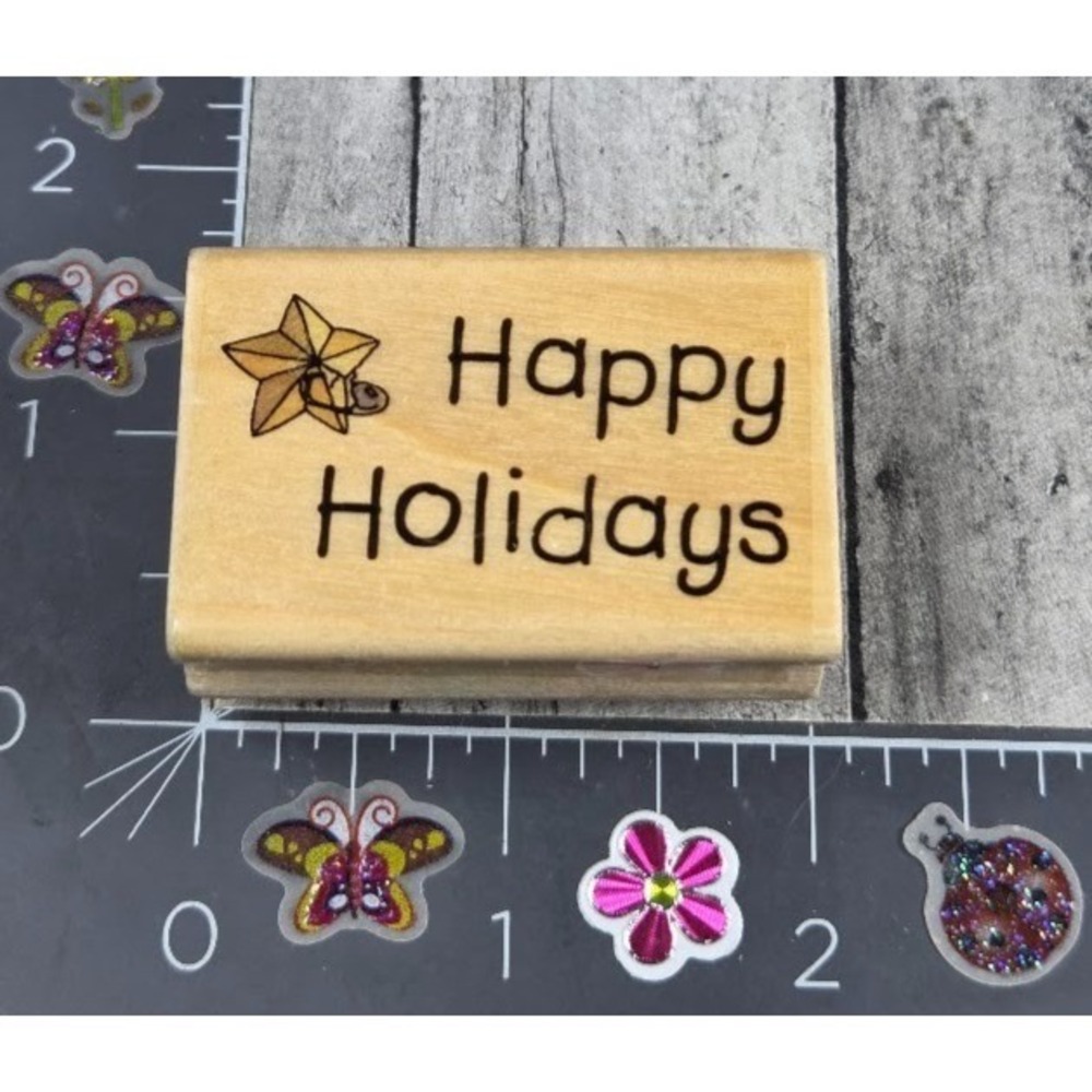 Uptown Boyd's Happy Holidays Star Rubber Stamp Wood #O120